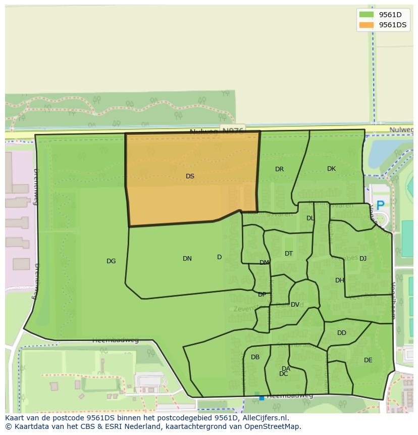 Afbeelding van het postcodegebied 9561 DS op de kaart.