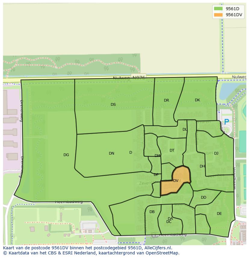 Afbeelding van het postcodegebied 9561 DV op de kaart.