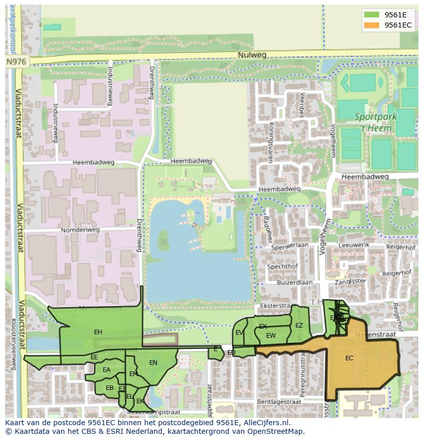Afbeelding van het postcodegebied 9561 EC op de kaart.