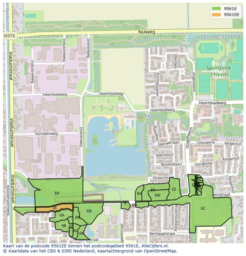 Afbeelding van het postcodegebied 9561 EE op de kaart.