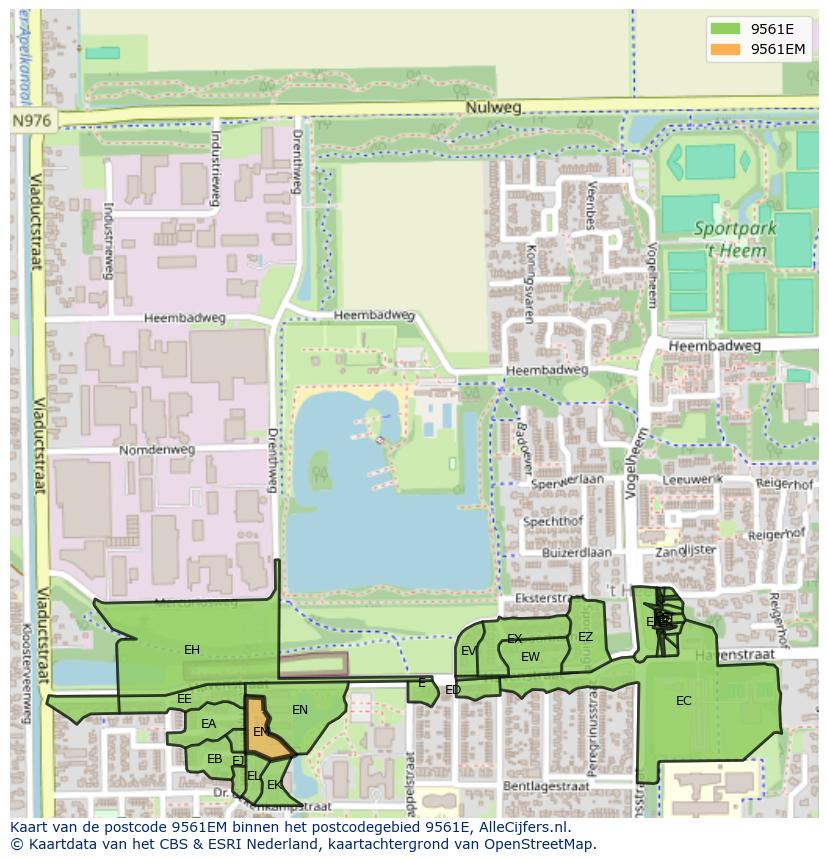 Afbeelding van het postcodegebied 9561 EM op de kaart.