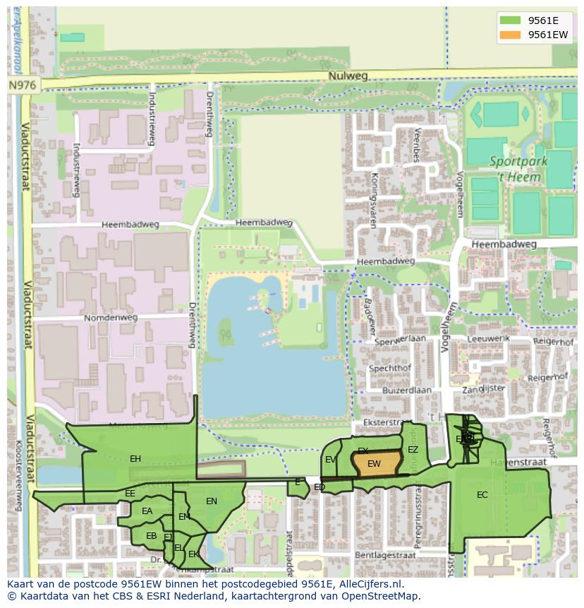 Afbeelding van het postcodegebied 9561 EW op de kaart.