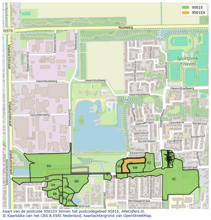 Afbeelding van het postcodegebied 9561 EX op de kaart.