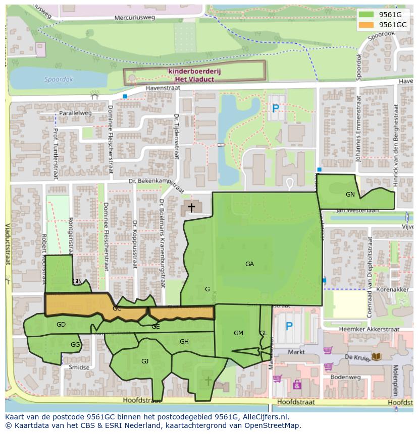 Afbeelding van het postcodegebied 9561 GC op de kaart.