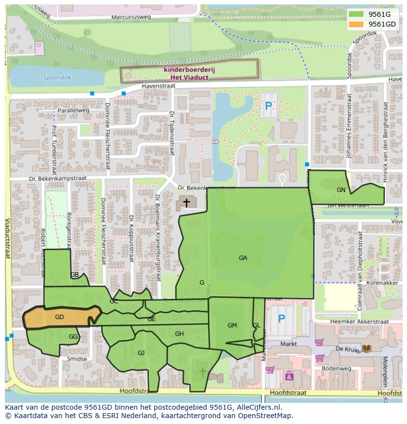 Afbeelding van het postcodegebied 9561 GD op de kaart.
