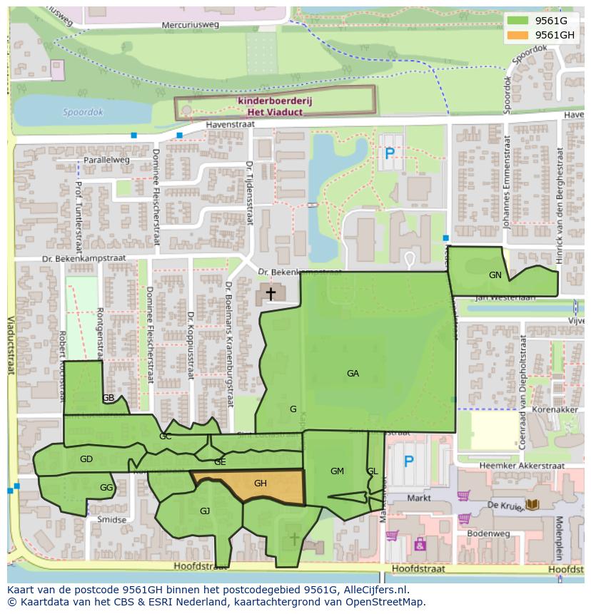 Afbeelding van het postcodegebied 9561 GH op de kaart.