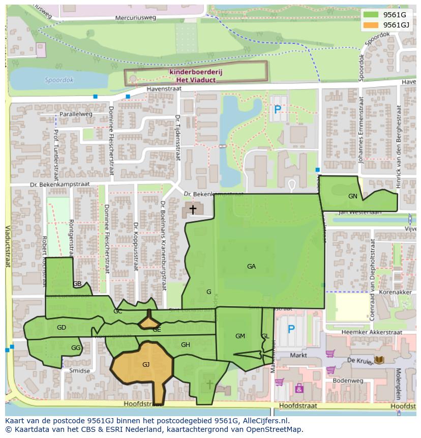 Afbeelding van het postcodegebied 9561 GJ op de kaart.