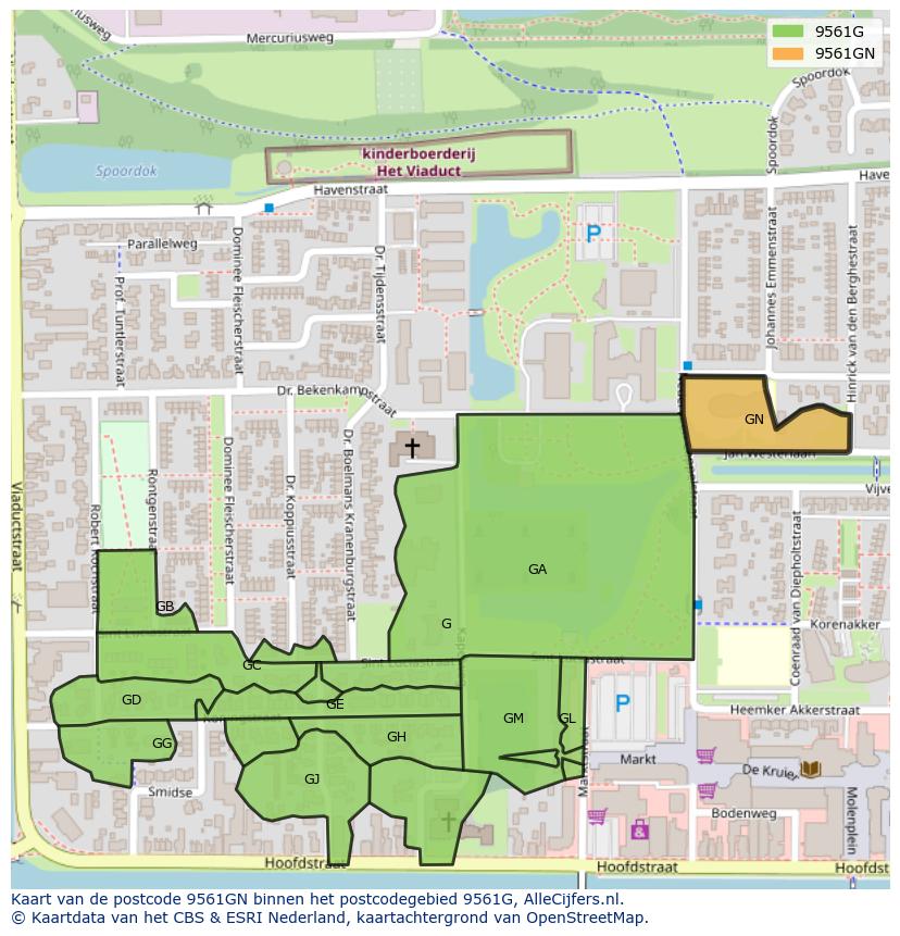 Afbeelding van het postcodegebied 9561 GN op de kaart.