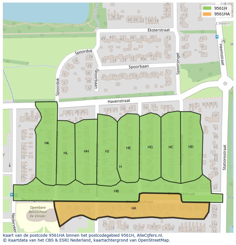 Afbeelding van het postcodegebied 9561 HA op de kaart.
