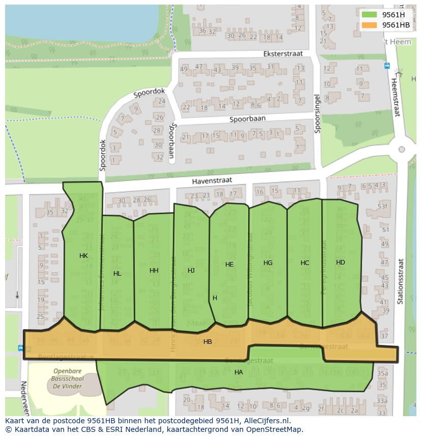 Afbeelding van het postcodegebied 9561 HB op de kaart.