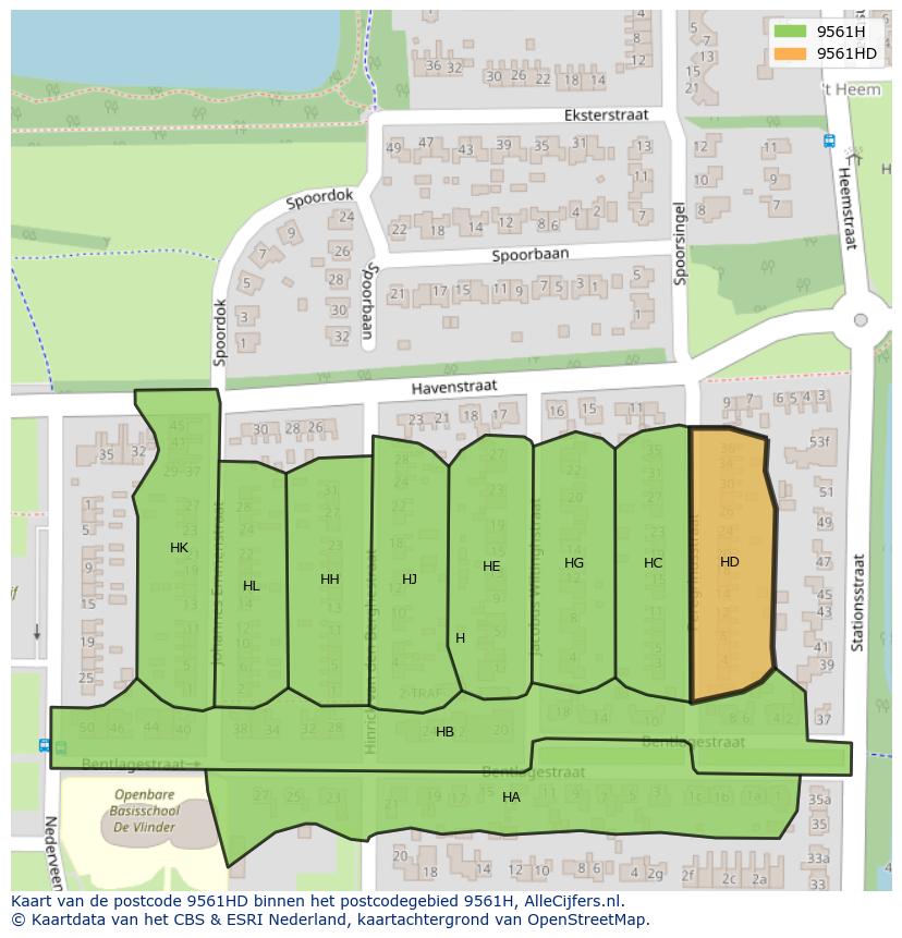 Afbeelding van het postcodegebied 9561 HD op de kaart.
