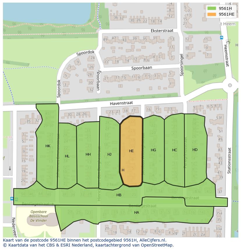 Afbeelding van het postcodegebied 9561 HE op de kaart.