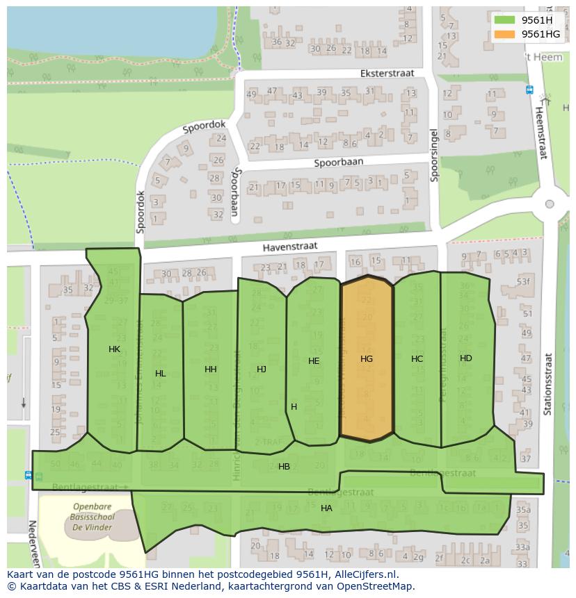 Afbeelding van het postcodegebied 9561 HG op de kaart.