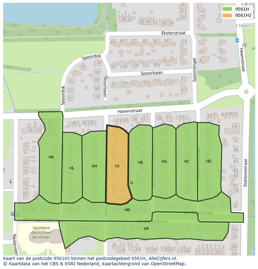 Afbeelding van het postcodegebied 9561 HJ op de kaart.