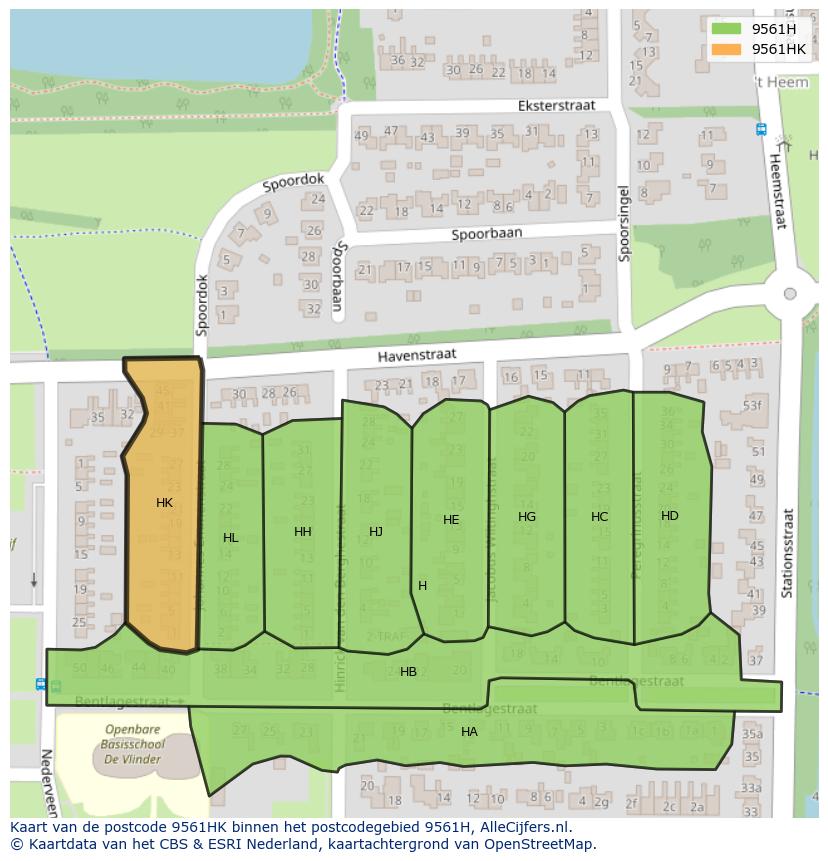 Afbeelding van het postcodegebied 9561 HK op de kaart.