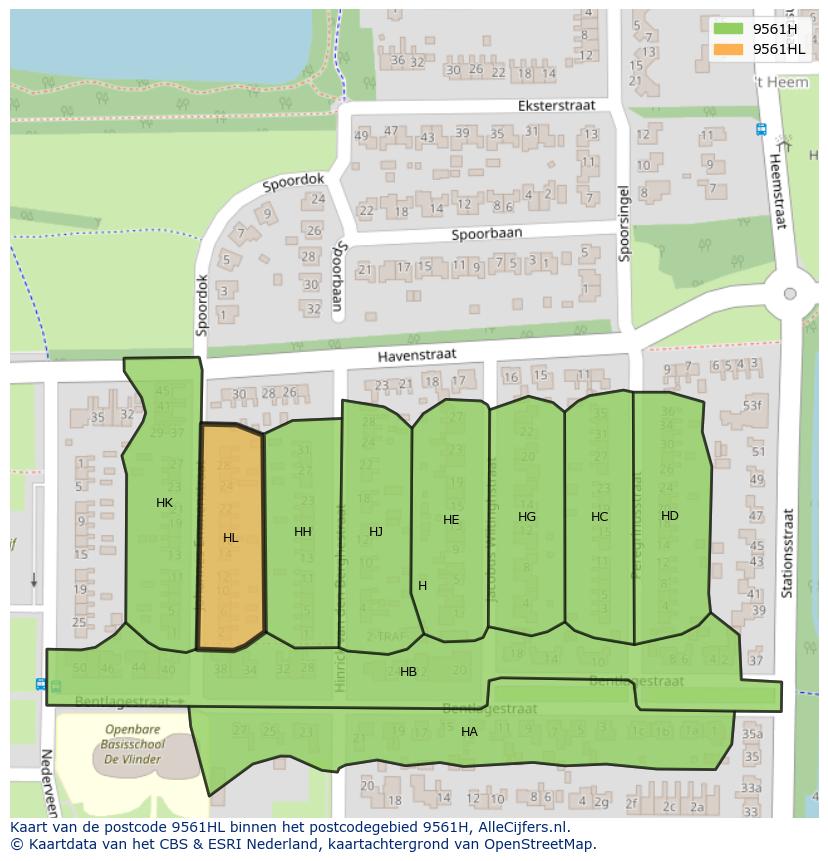 Afbeelding van het postcodegebied 9561 HL op de kaart.