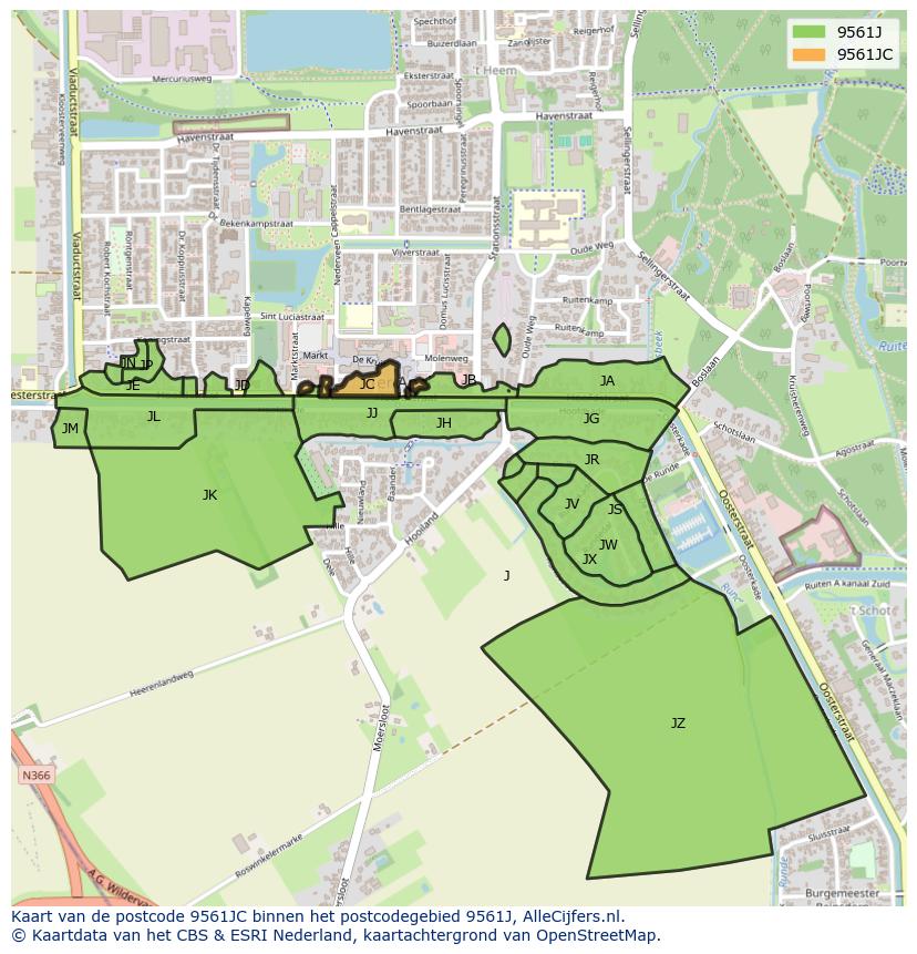 Afbeelding van het postcodegebied 9561 JC op de kaart.