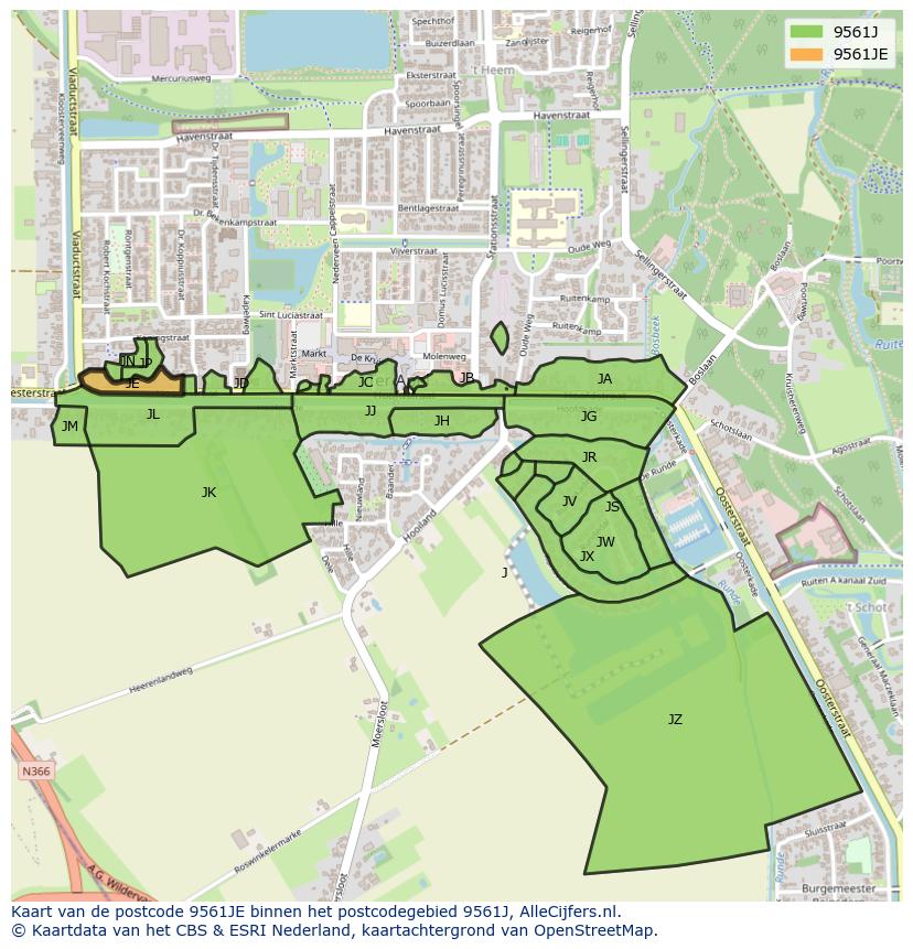 Afbeelding van het postcodegebied 9561 JE op de kaart.