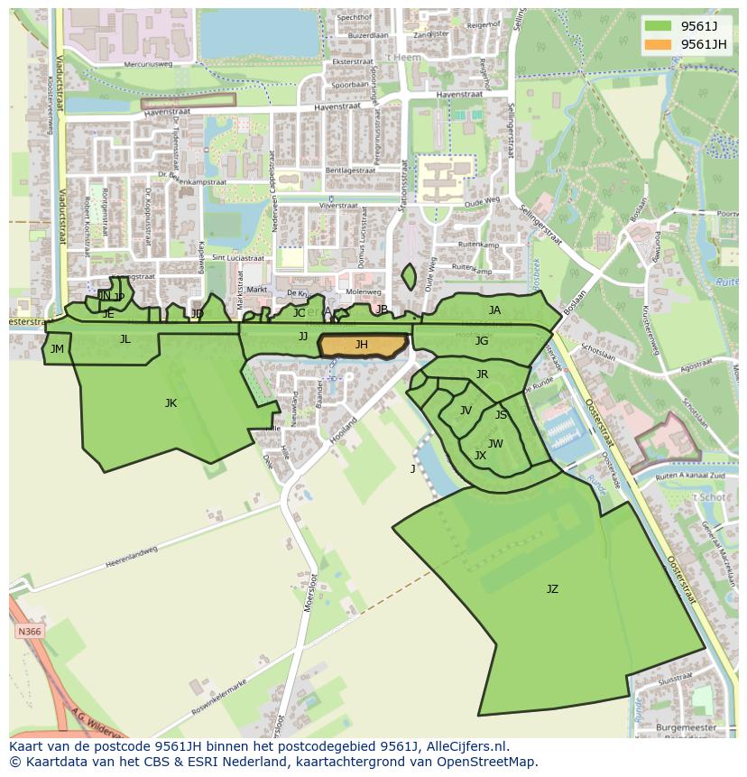 Afbeelding van het postcodegebied 9561 JH op de kaart.