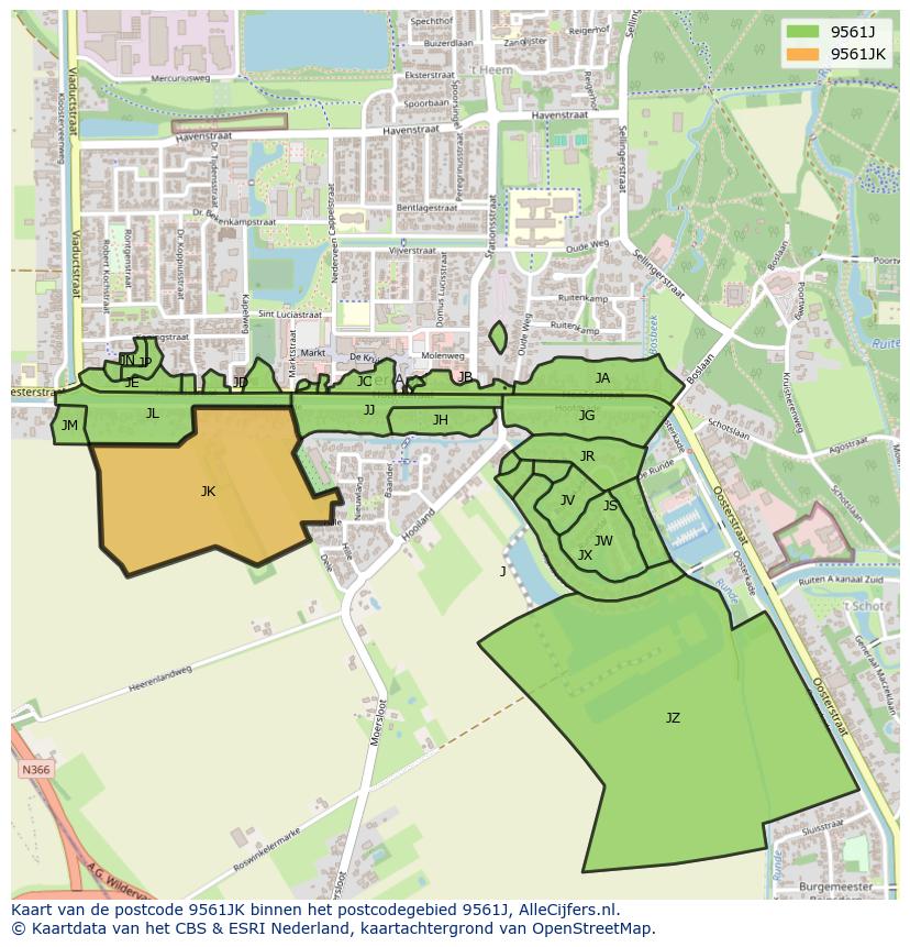 Afbeelding van het postcodegebied 9561 JK op de kaart.