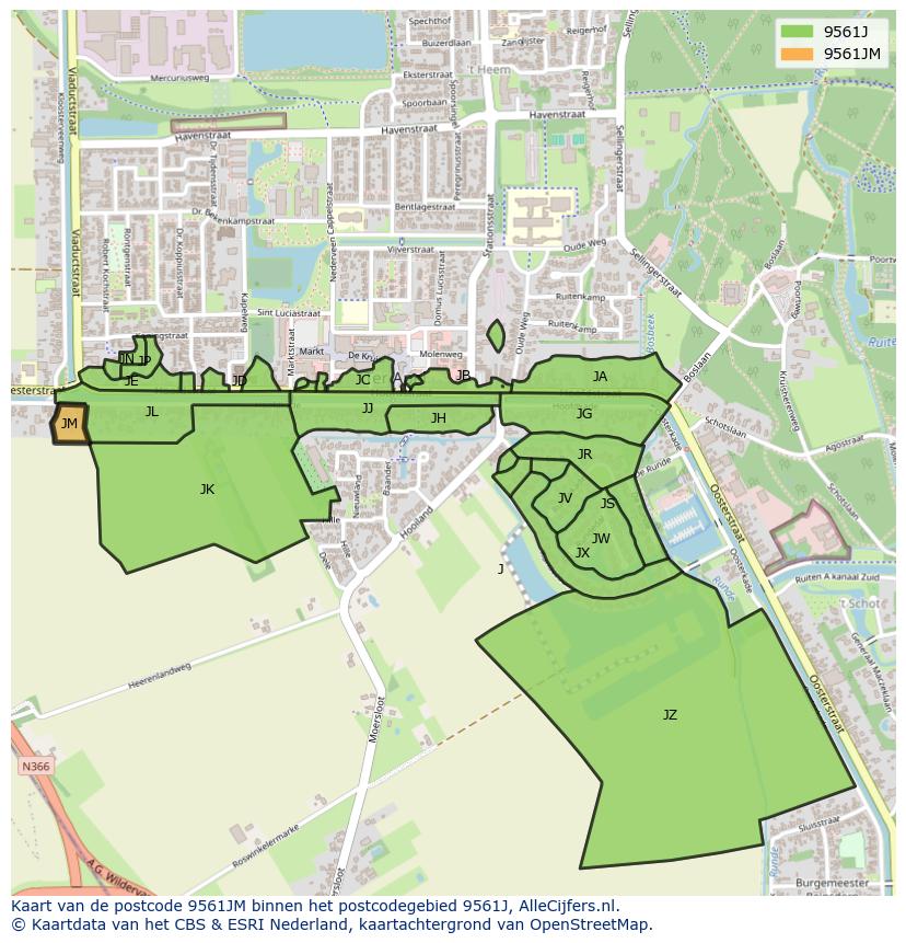 Afbeelding van het postcodegebied 9561 JM op de kaart.