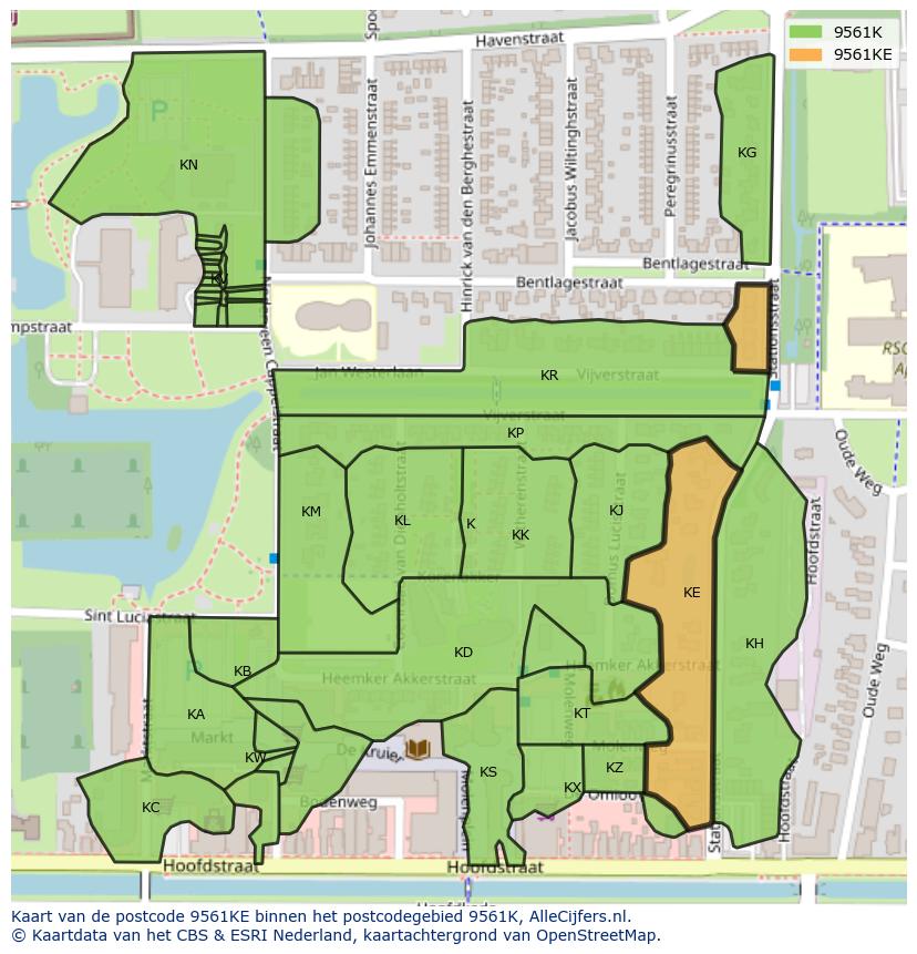 Afbeelding van het postcodegebied 9561 KE op de kaart.