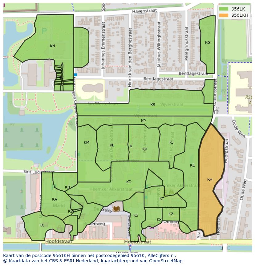 Afbeelding van het postcodegebied 9561 KH op de kaart.