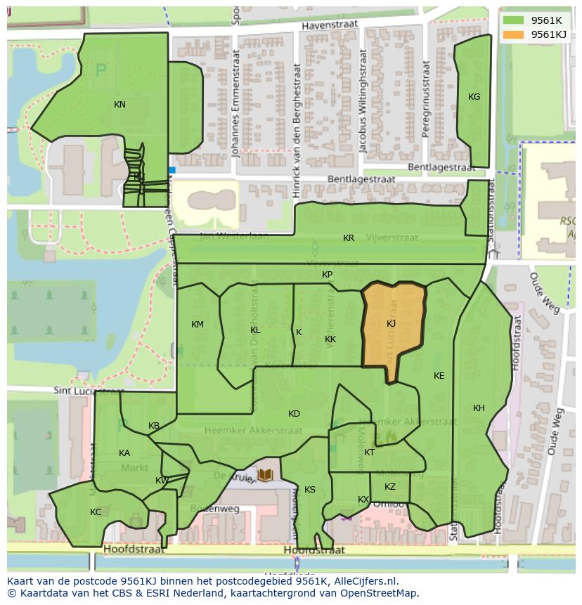 Afbeelding van het postcodegebied 9561 KJ op de kaart.