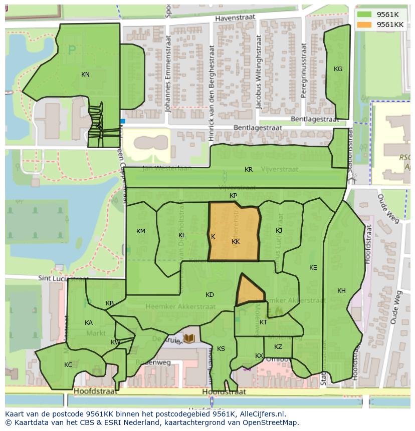 Afbeelding van het postcodegebied 9561 KK op de kaart.
