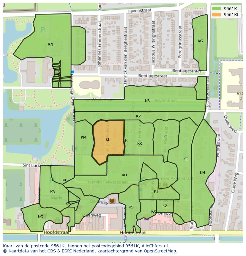 Afbeelding van het postcodegebied 9561 KL op de kaart.