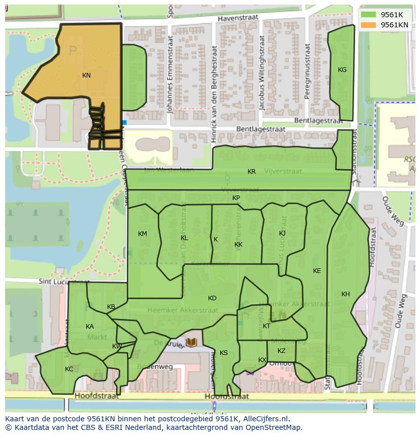 Afbeelding van het postcodegebied 9561 KN op de kaart.