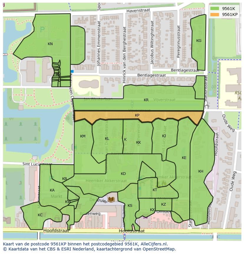 Afbeelding van het postcodegebied 9561 KP op de kaart.