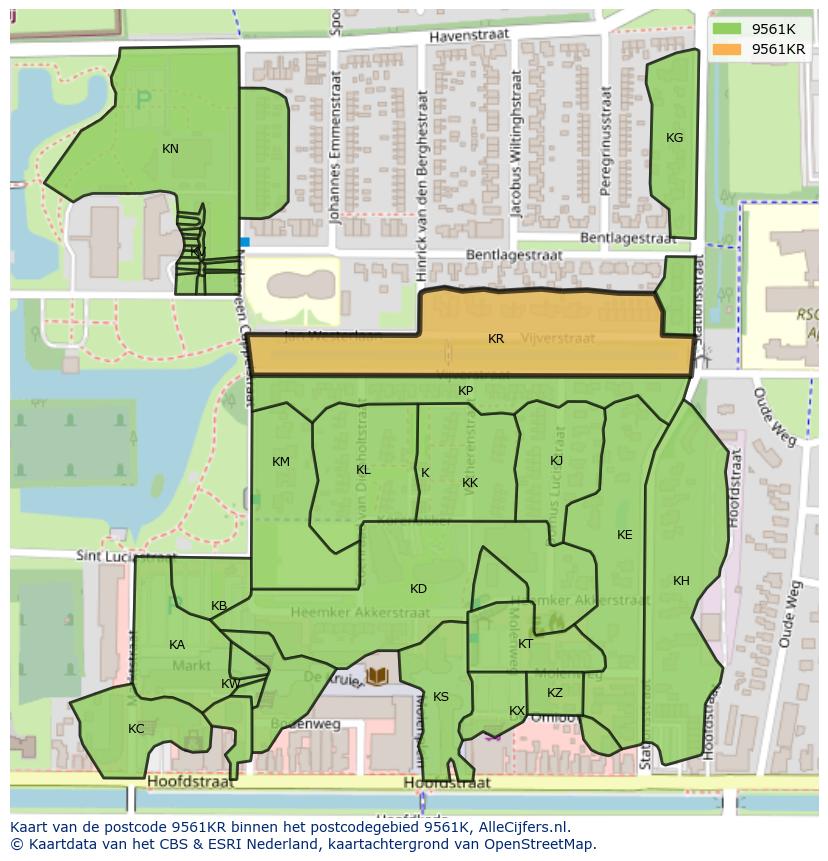 Afbeelding van het postcodegebied 9561 KR op de kaart.