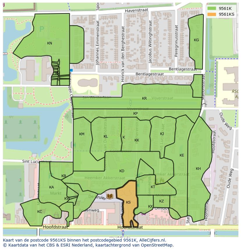 Afbeelding van het postcodegebied 9561 KS op de kaart.