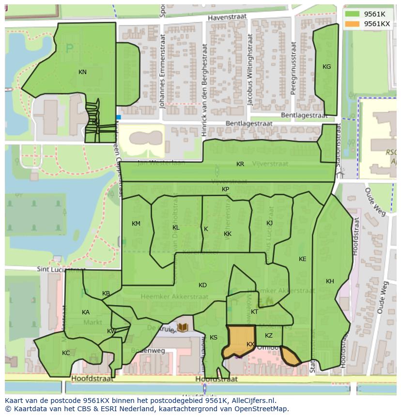 Afbeelding van het postcodegebied 9561 KX op de kaart.