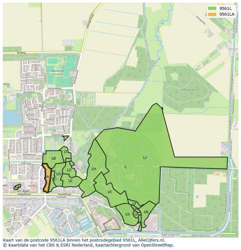 Afbeelding van het postcodegebied 9561 LA op de kaart.