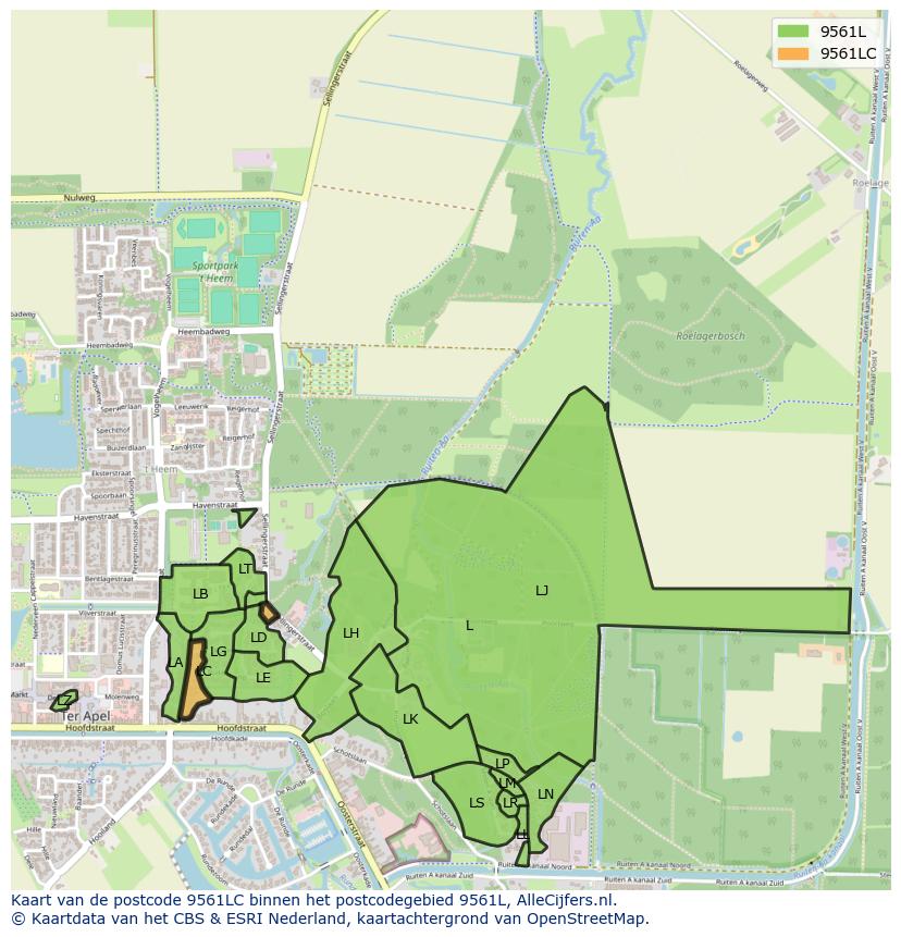 Afbeelding van het postcodegebied 9561 LC op de kaart.