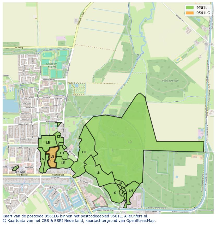 Afbeelding van het postcodegebied 9561 LG op de kaart.