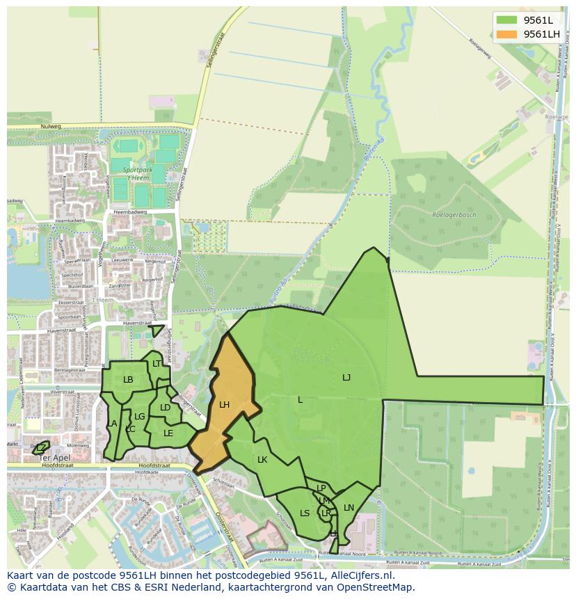 Afbeelding van het postcodegebied 9561 LH op de kaart.