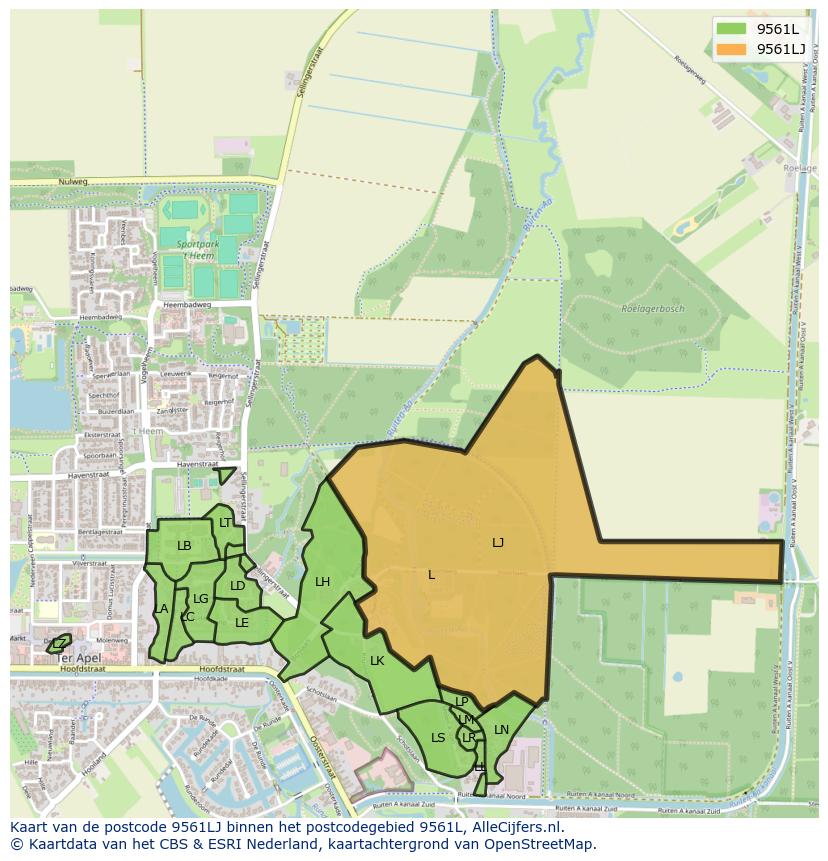 Afbeelding van het postcodegebied 9561 LJ op de kaart.