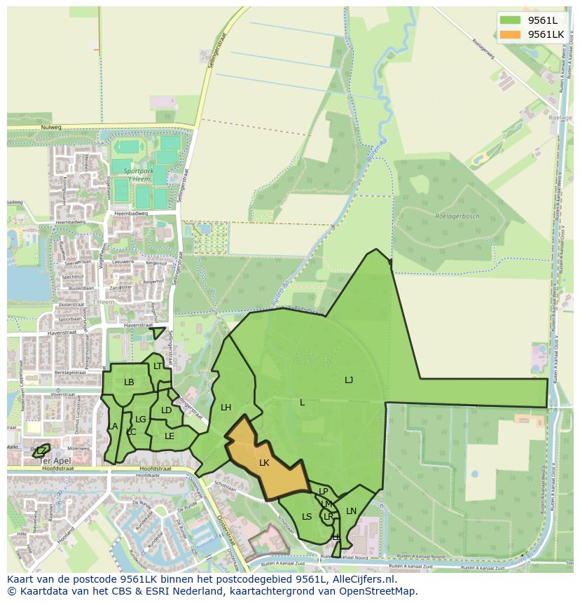 Afbeelding van het postcodegebied 9561 LK op de kaart.