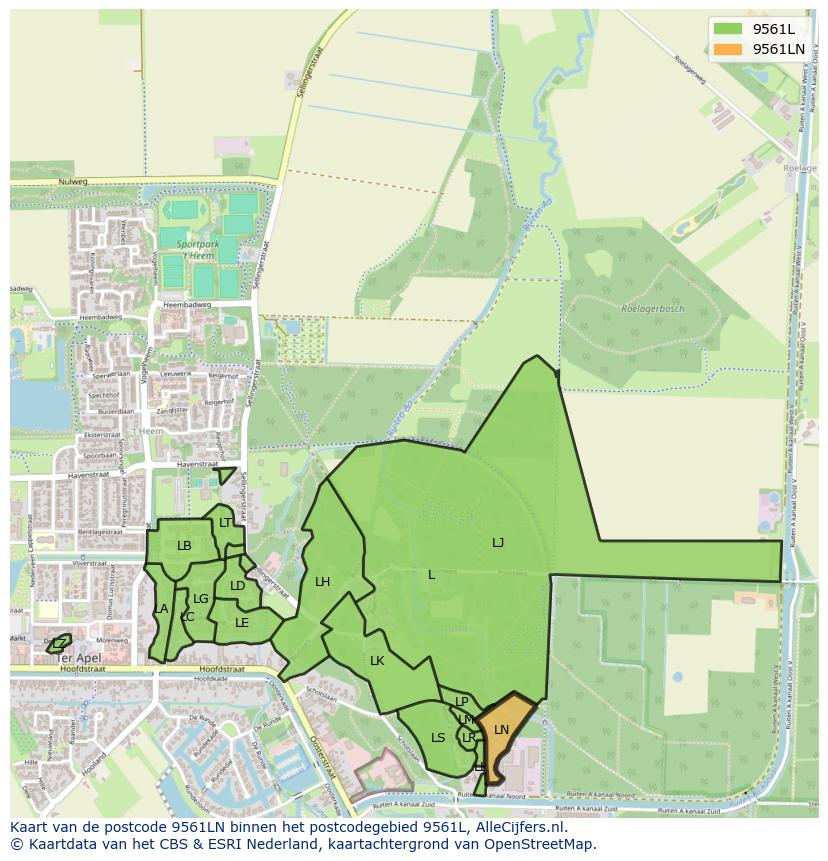 Afbeelding van het postcodegebied 9561 LN op de kaart.