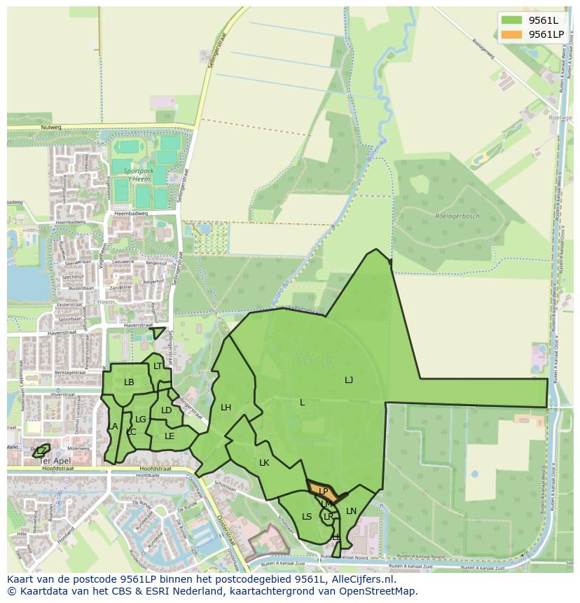 Afbeelding van het postcodegebied 9561 LP op de kaart.