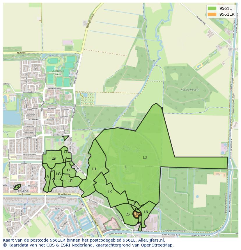 Afbeelding van het postcodegebied 9561 LR op de kaart.