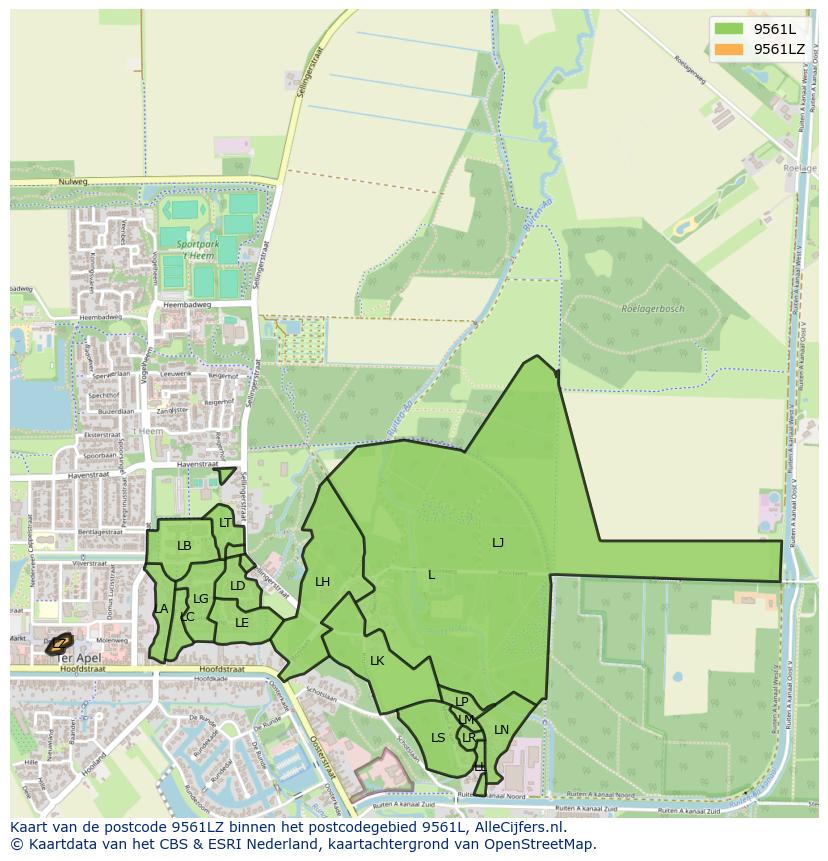 Afbeelding van het postcodegebied 9561 LZ op de kaart.