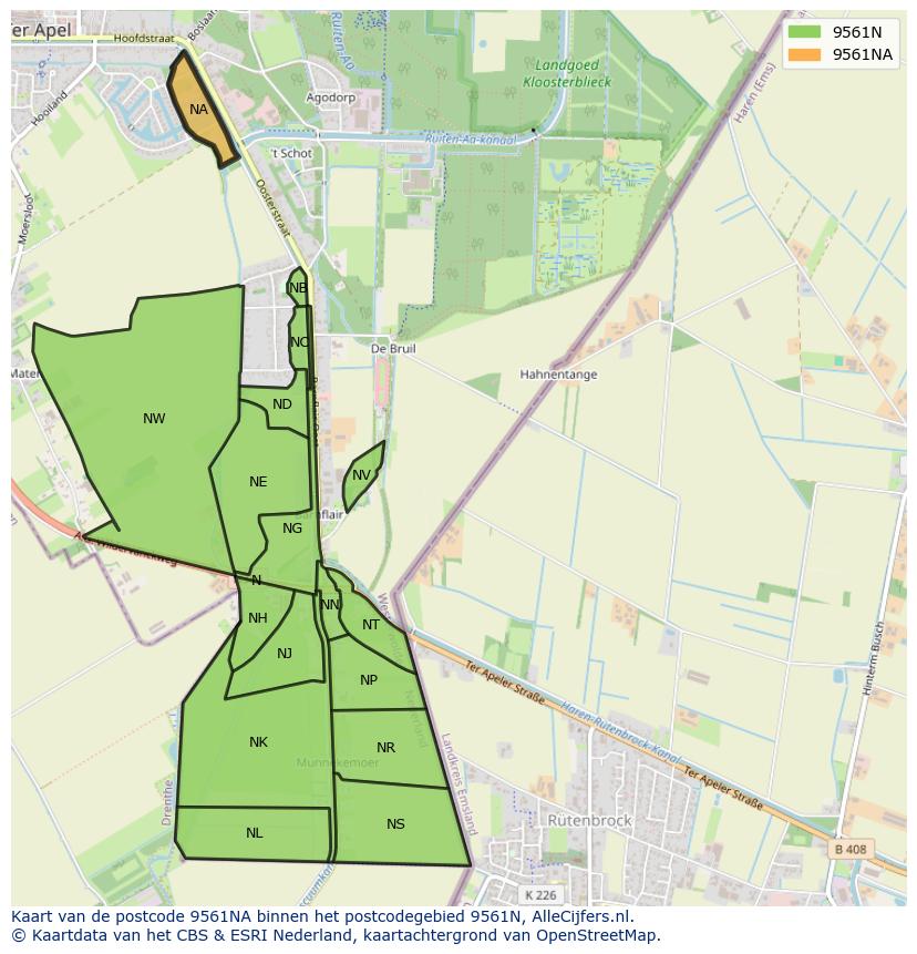Afbeelding van het postcodegebied 9561 NA op de kaart.