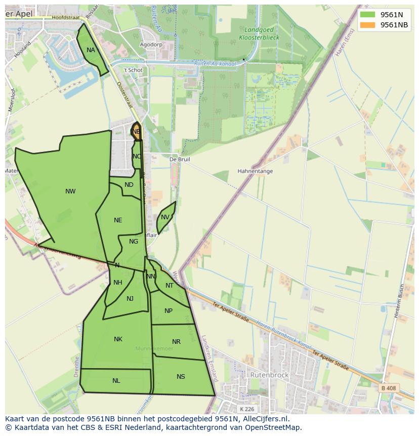 Afbeelding van het postcodegebied 9561 NB op de kaart.
