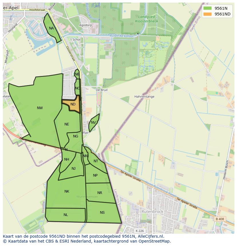Afbeelding van het postcodegebied 9561 ND op de kaart.