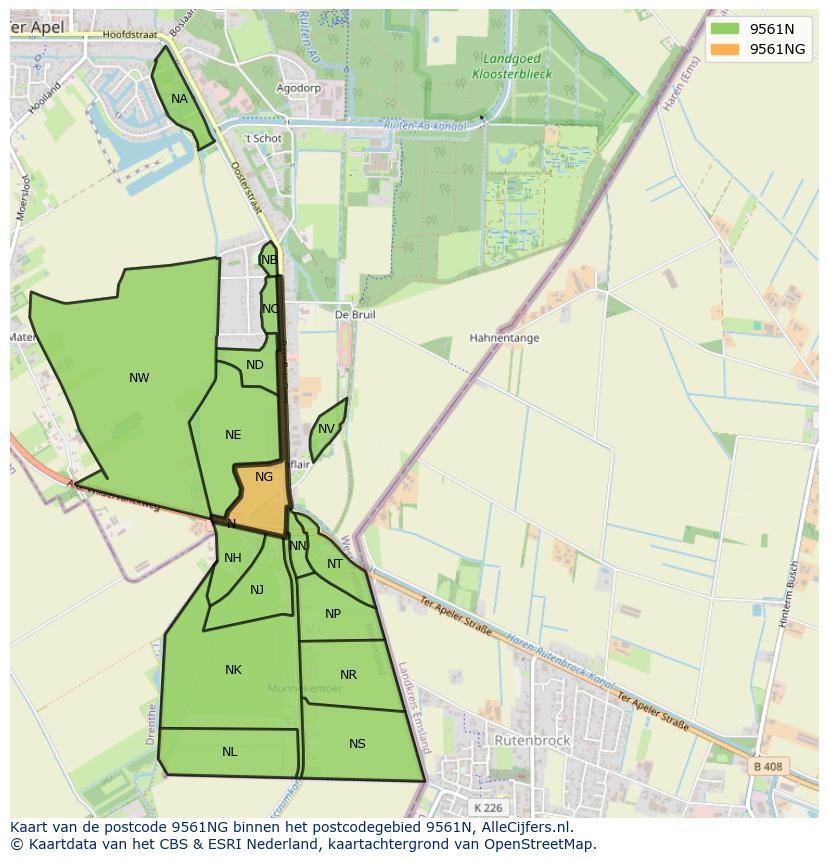 Afbeelding van het postcodegebied 9561 NG op de kaart.