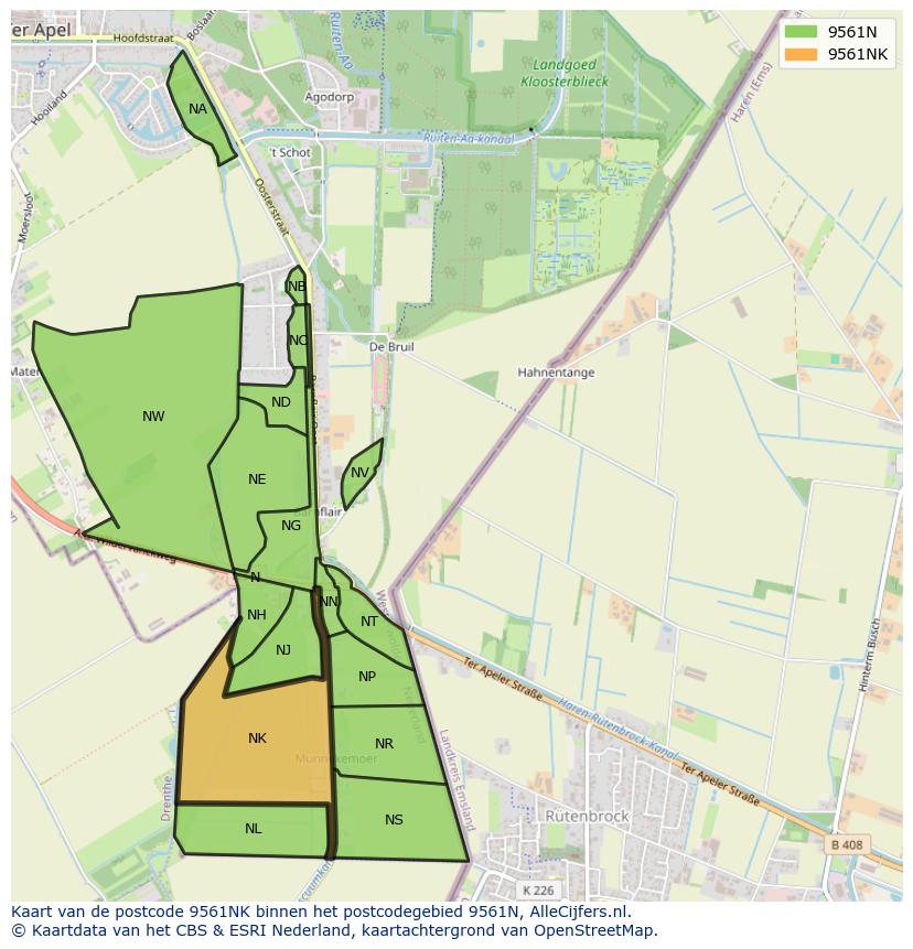 Afbeelding van het postcodegebied 9561 NK op de kaart.
